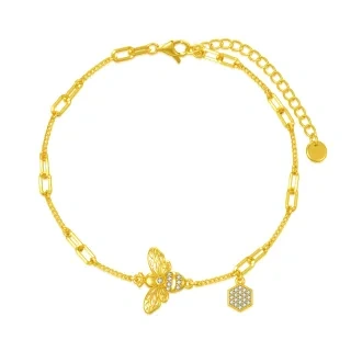 Sterling Silver with Yellow Gold Plated Zircon Bees Charm Bracelet-14