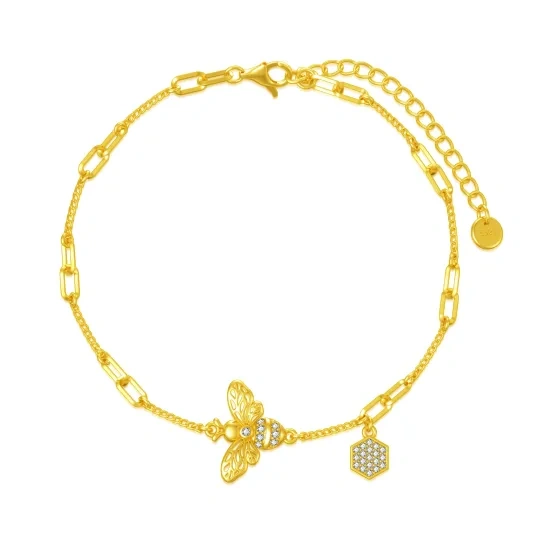 Sterling Silver with Yellow Gold Plated Zircon Bees Pendant Bracelet