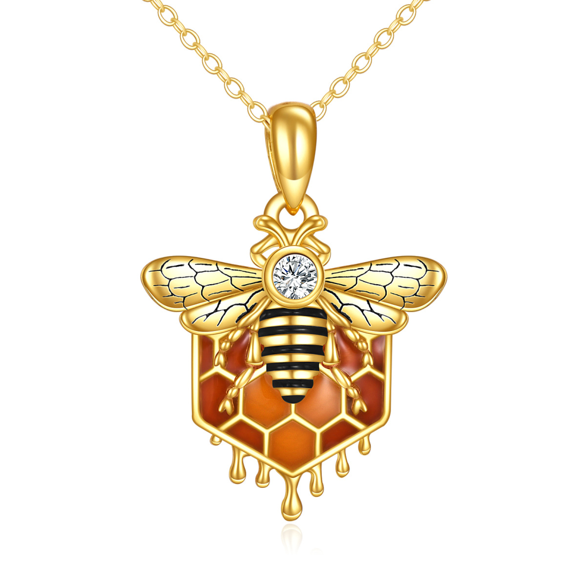 Collier avec pendentif abeilles en argent sterling et zircon plaqué or jaune-1