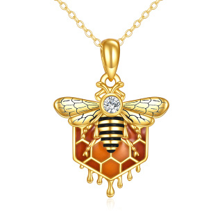 Sterling Silver with Yellow Gold Plated Zircon Bees Pendant Necklace-24