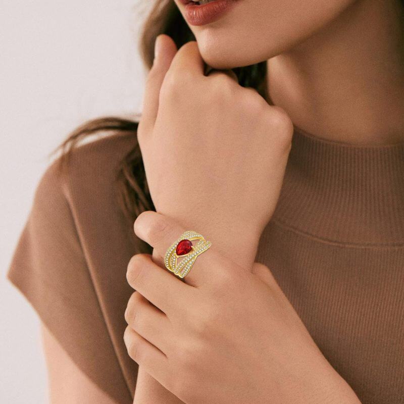 Bague de fiançailles pour couple en argent sterling et zircon plaqué or jaune-2