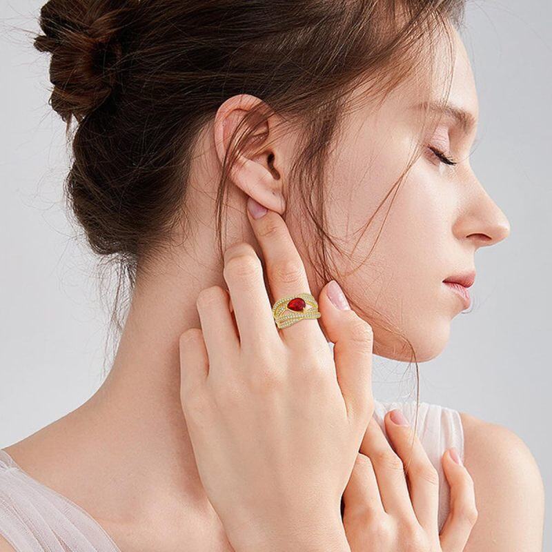 Bague de fiançailles pour couple en argent sterling et zircon plaqué or jaune-3