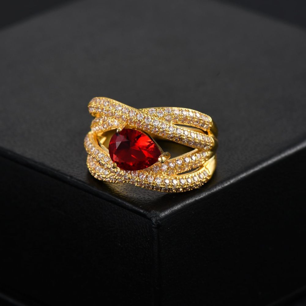 Anel de noivado de casal em prata de lei com zircão banhado a ouro amarelo-4