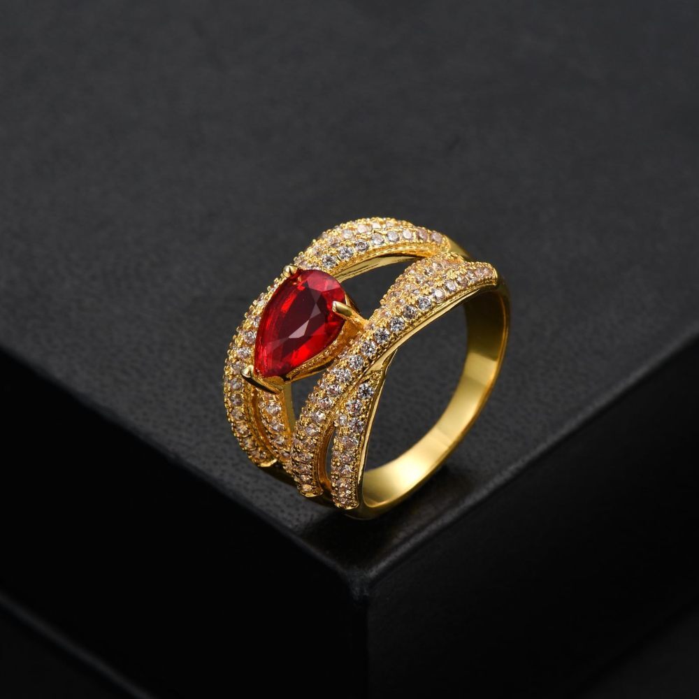 Anel de noivado de casal em prata de lei com zircão banhado a ouro amarelo-5