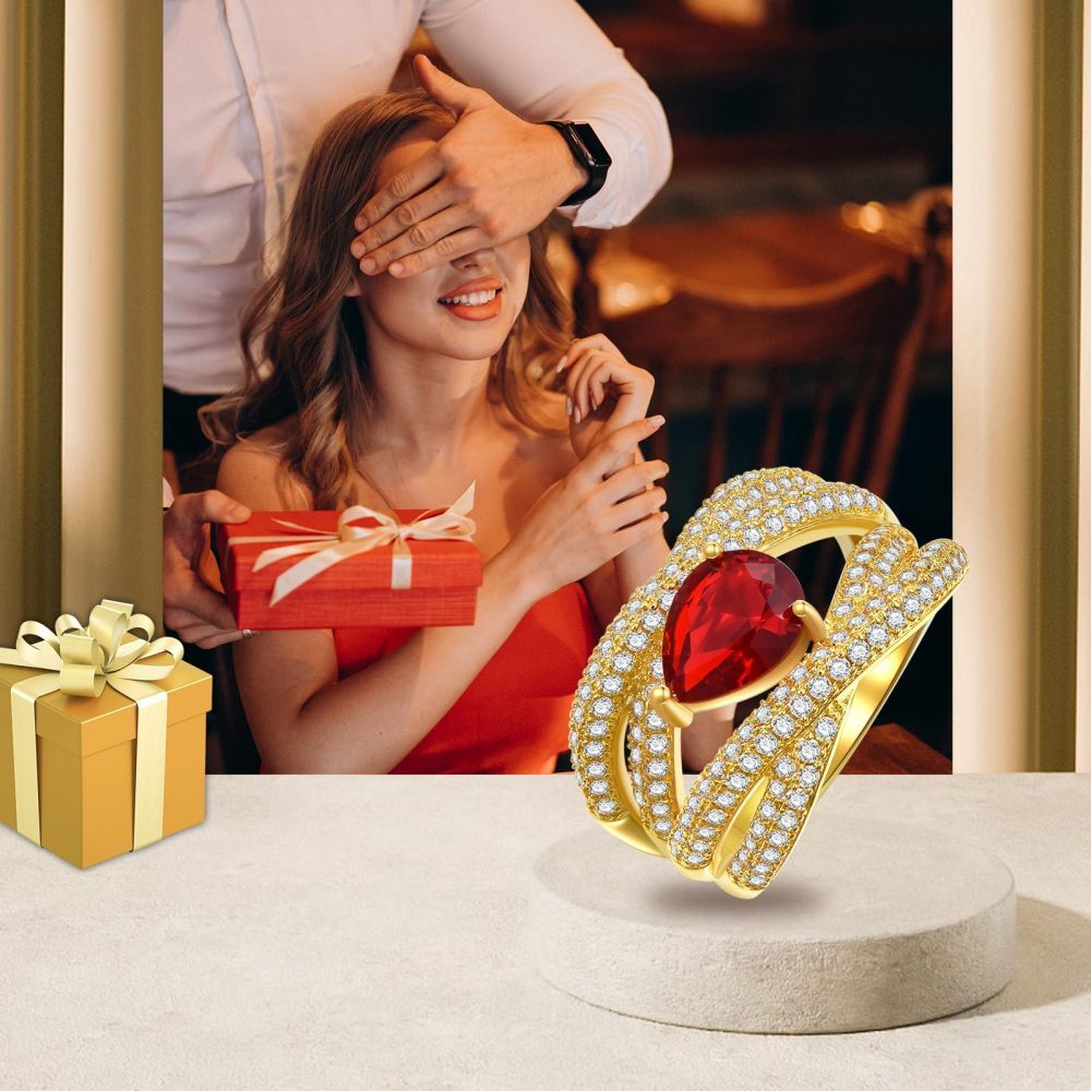 Anel de noivado de casal em prata de lei com zircão banhado a ouro amarelo-7