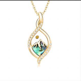 Sterling Silver with Yellow Gold Plated Zircon Mountains Pendant Necklace-10