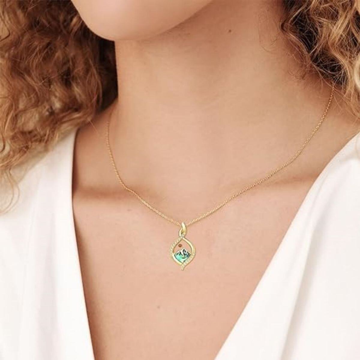 Sterling Silver with Yellow Gold Plated Zircon Mountains Pendant Necklace-2