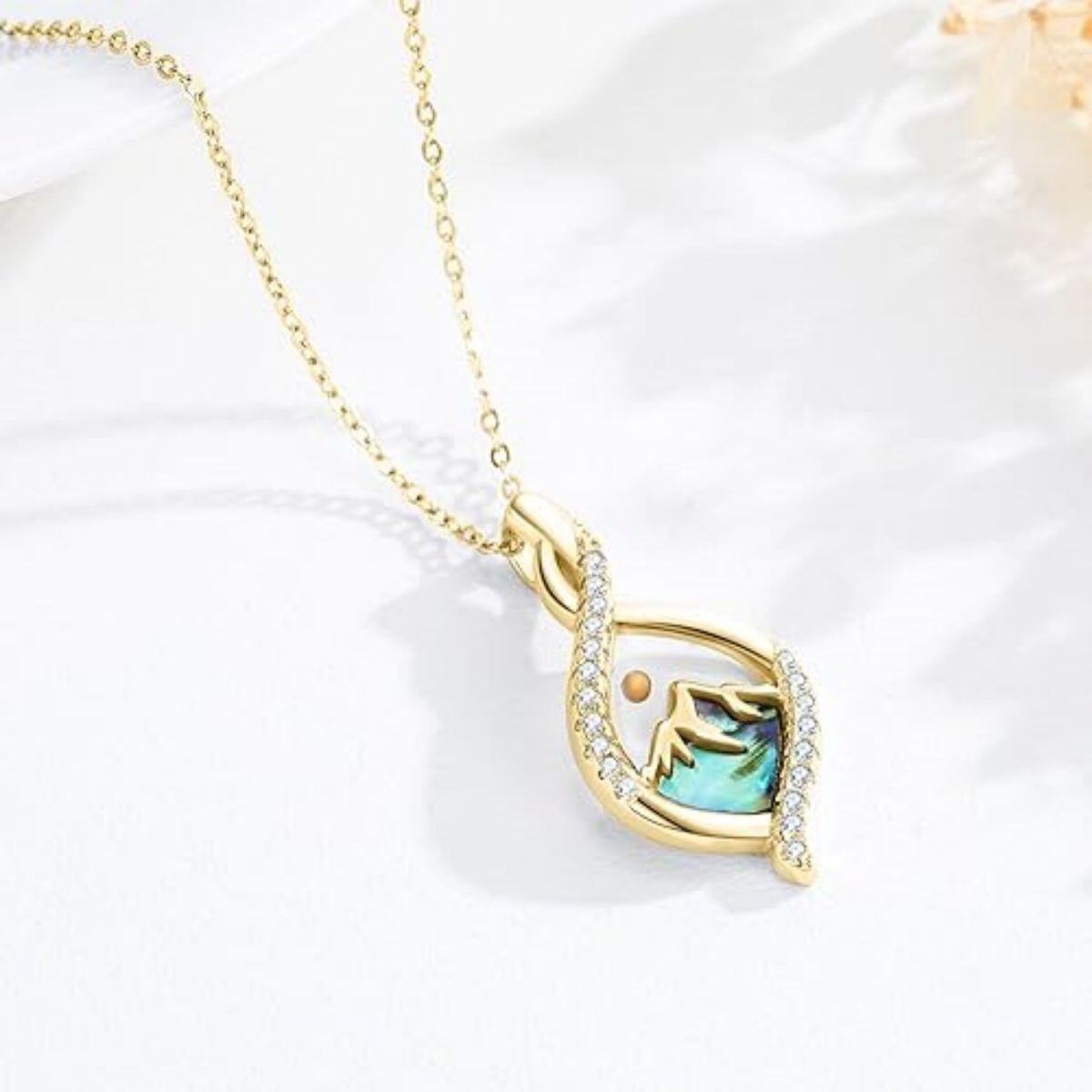 Sterling Silver with Yellow Gold Plated Zircon Mountains Pendant Necklace-3