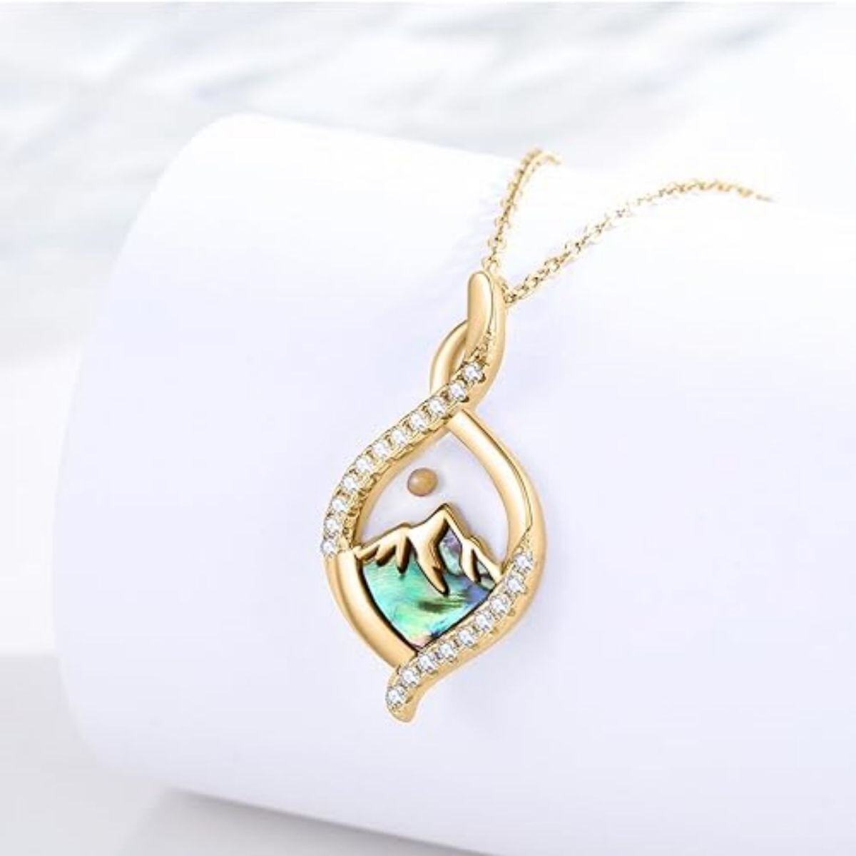 Sterling Silver with Yellow Gold Plated Zircon Mountains Pendant Necklace-4