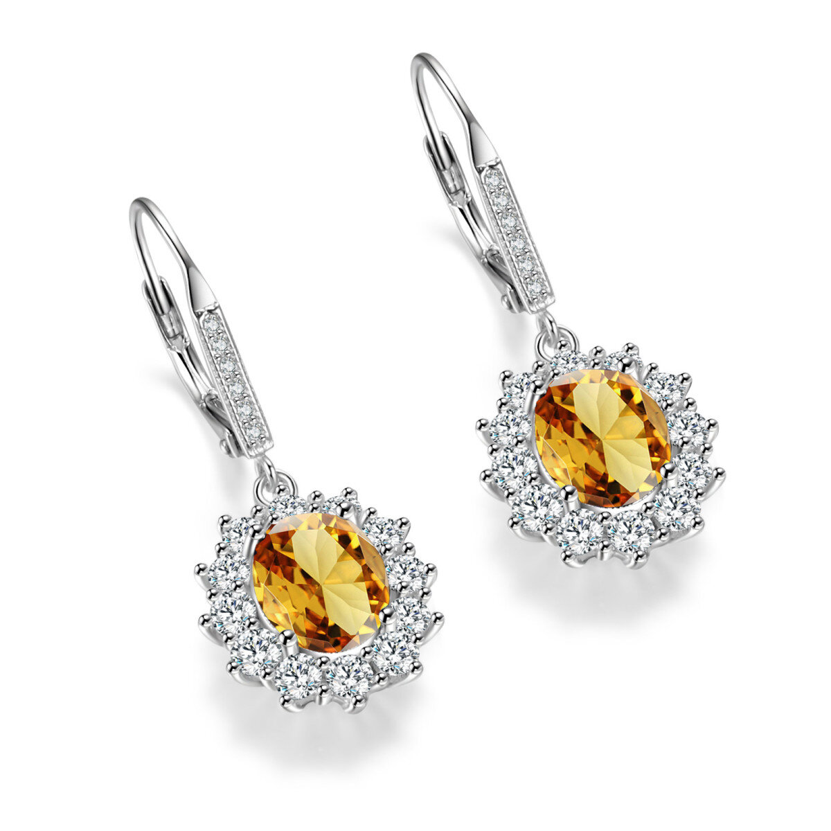 Boucles d'oreilles à levier en argent sterling avec zircone cubique ovale jaune pour femmes-4