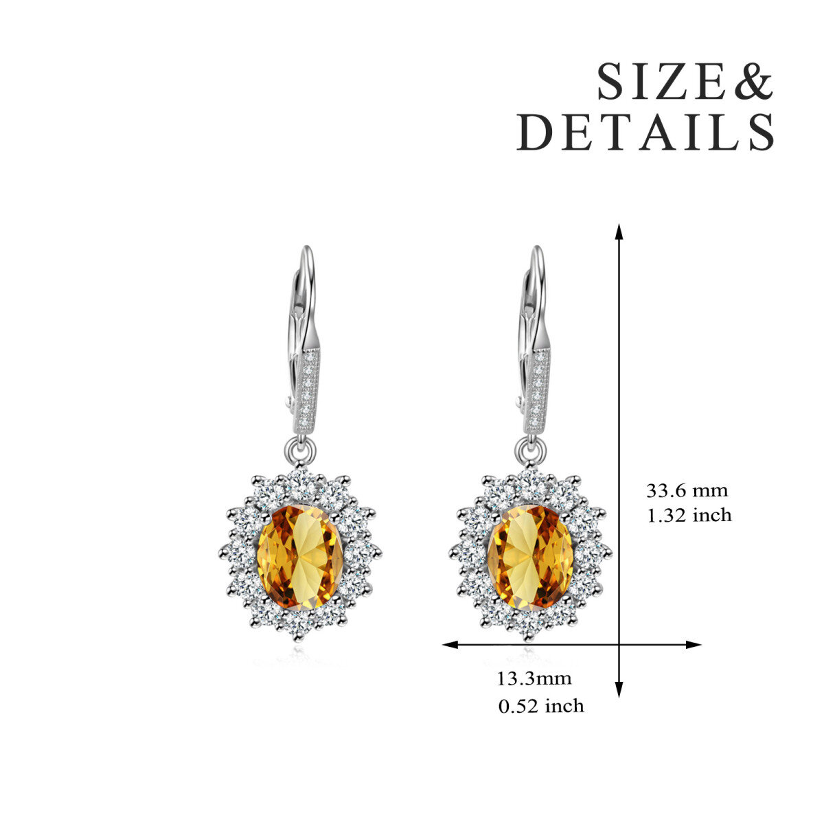 Sterling Silver Yellow Oval Cubic Zirconia Flower Lever-back Earrings for Women-5