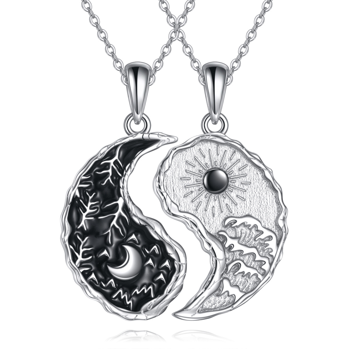 Colar de onda de árvore yin yang de prata esterlina combinando joias para casais presentes para mulheres-1