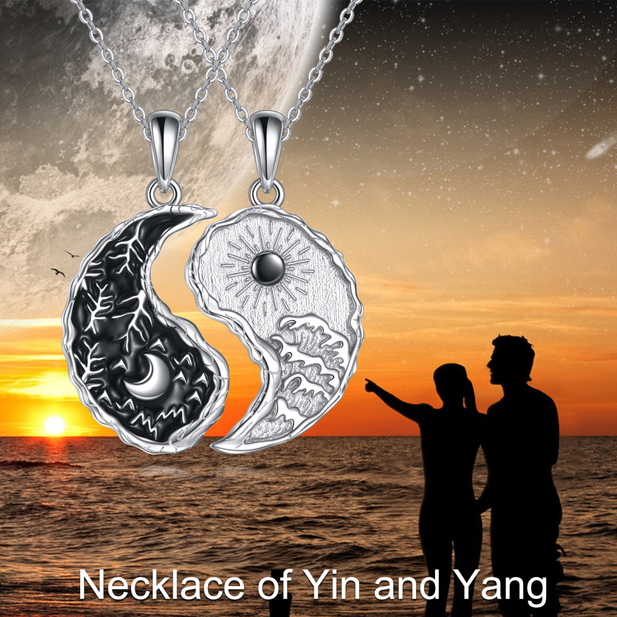 Sterling Silver Yin Yang Tree Wave Necklace Matching Couples Jewelry Gifts for Women-3