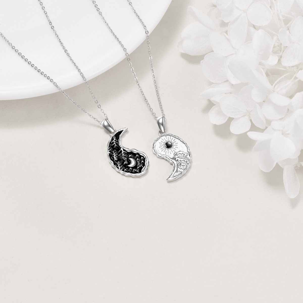 Sterling Silver Yin Yang Tree Wave Necklace Matching Couples Jewelry Gifts for Women-5