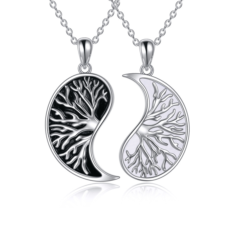 Sterling Silver Yin Yang Tree Wave Necklace Matching Couples Jewelry Gifts for Women-16