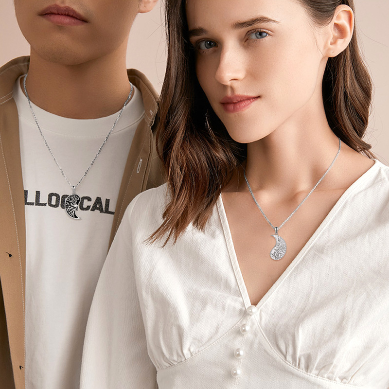 Sterling Silver Yin Yang Tree Wave Necklace Matching Couples Jewelry Gifts for Women-2