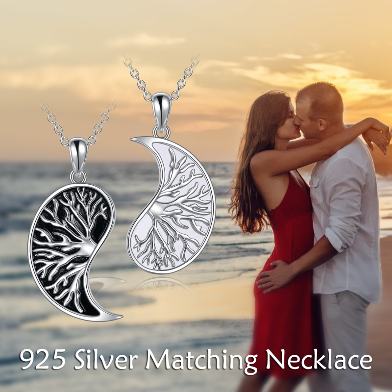 Sterling Silver Yin Yang Tree Wave Necklace Matching Couples Jewelry Gifts for Women-3