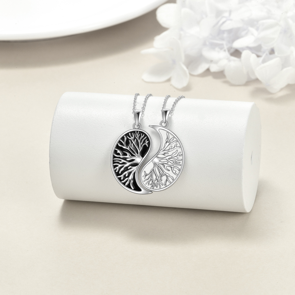 Sterling Silver Yin Yang Tree Wave Necklace Matching Couples Jewelry Gifts for Women-4