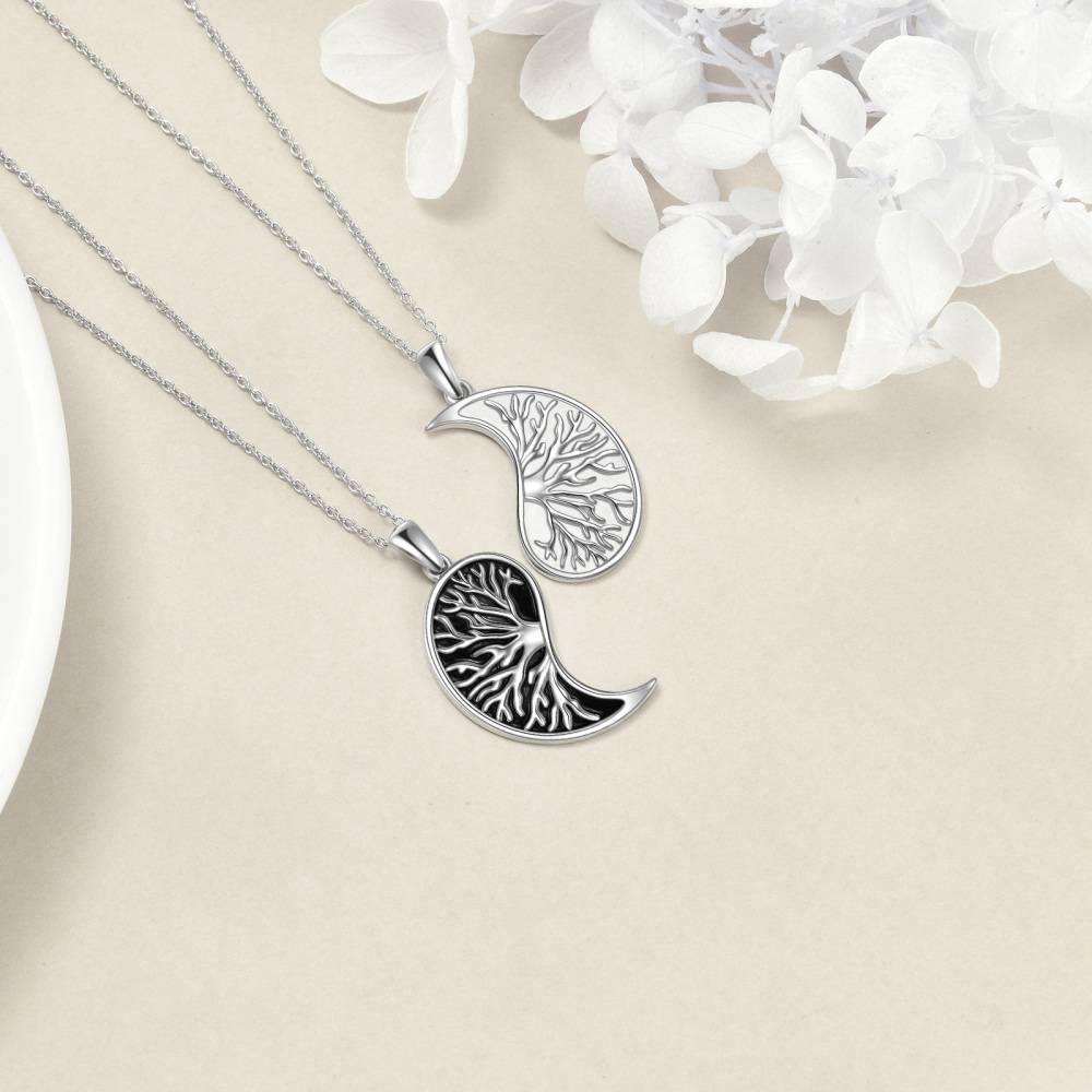 Halskette aus Sterlingsilber mit Yin-Yang-Baum und Welle, passender Schmuck für Paare, Geschenke für Frauen-5