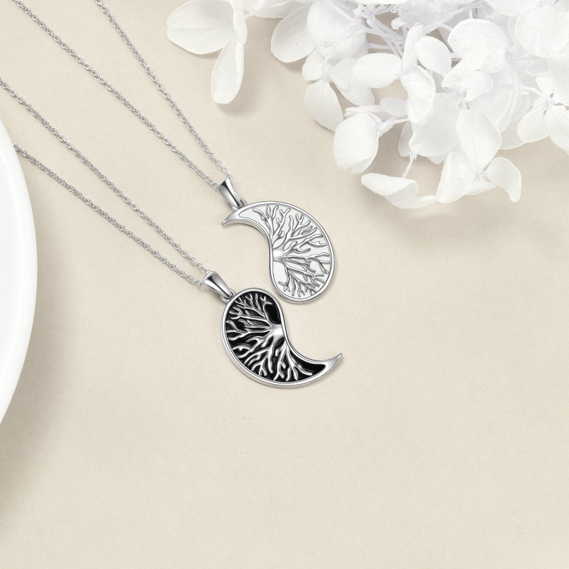 Sterling Silver Yin Yang Tree Wave Necklace Matching Couples Jewelry Gifts for Women-5