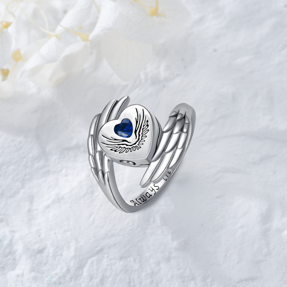 Sterling Silver Zircon Angel Wing Urn Ring-3