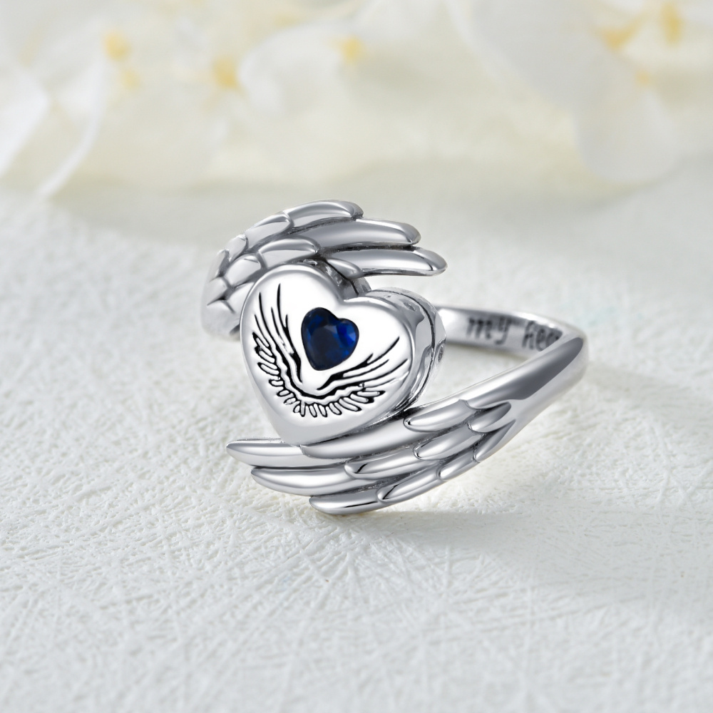 Anello a forma di ala d'angelo in argento 925 con zircone-4