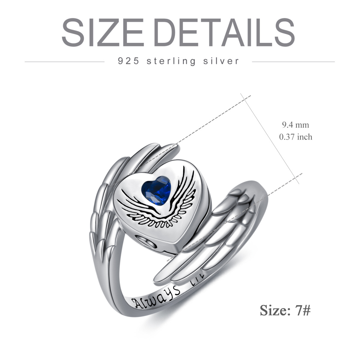 Sterling Silver Zircon Angel Wing Urn Ring-5