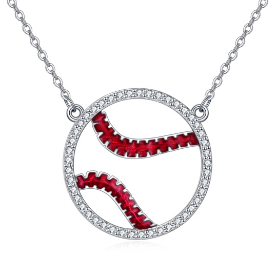 Collana con ciondolo a forma di baseball in argento sterling con zircone