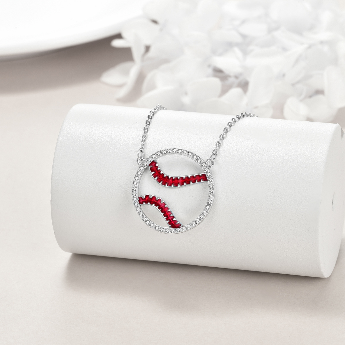 Collier pendentif baseball en argent sterling et zircon-3