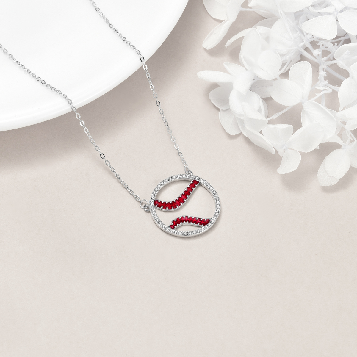 Collier pendentif baseball en argent sterling et zircon-4