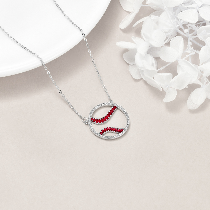 Sterling Silver Zircon Baseball Pendant Necklace-4