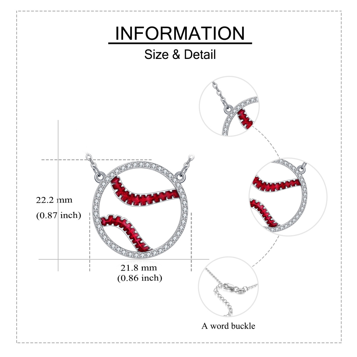 Halskette mit Baseball-Anhänger aus Sterlingsilber mit Zirkonia-5