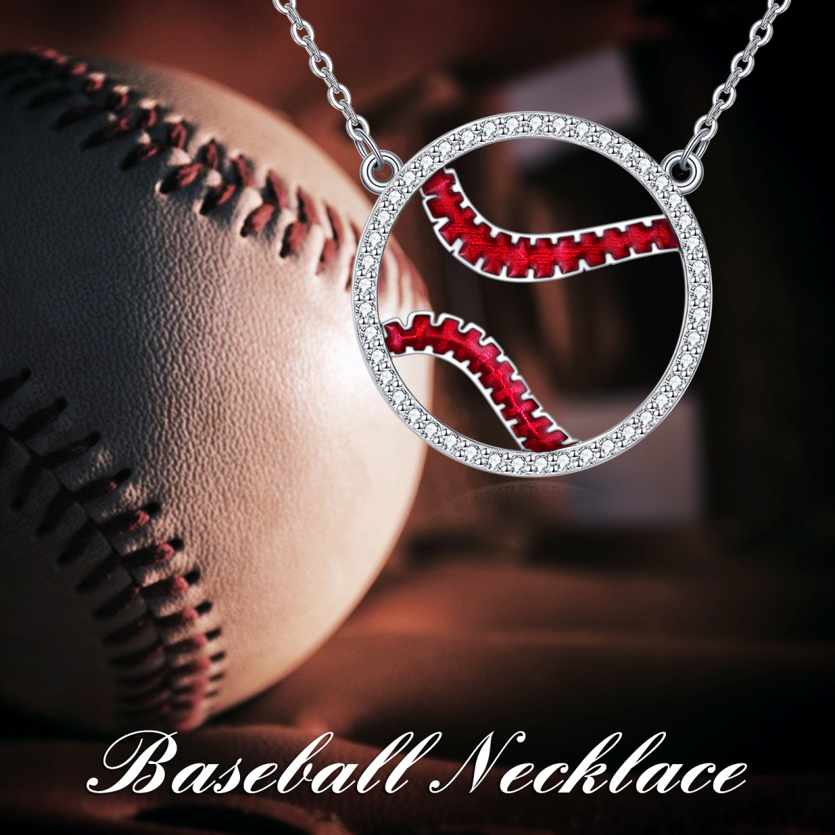 Collier pendentif baseball en argent sterling et zircon-6