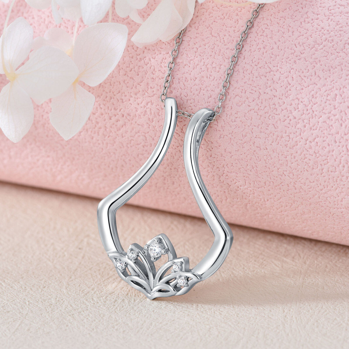 Collier en argent sterling avec pendentif Lotus et porte-bagues en zircon bleu-3