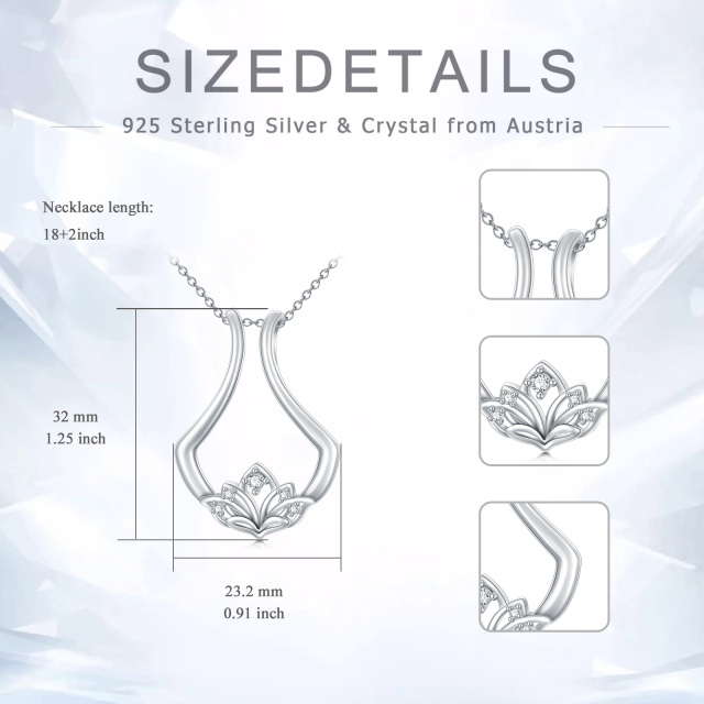 Sterling Silber Zirkon Blau Lotus & Ring Halter Anhänger Halskette-6