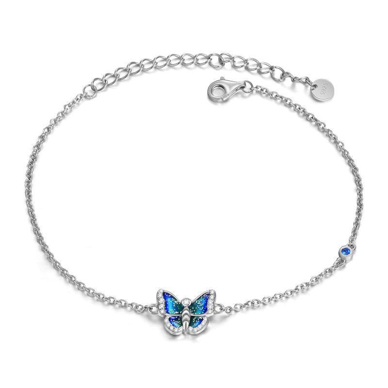 Sterling Silver Zircon Butterfly Charm Bracelet-1