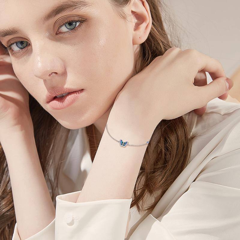 Pulseira com pingente de borboleta de zircão em prata esterlina-2