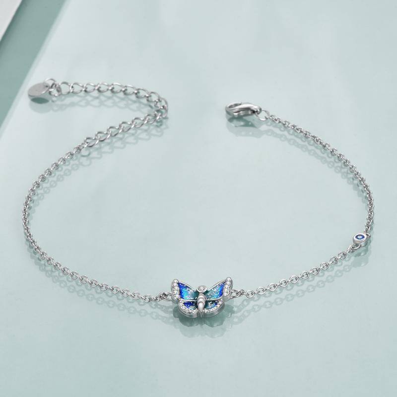 Sterling Silver Zircon Butterfly Charm Bracelet-3