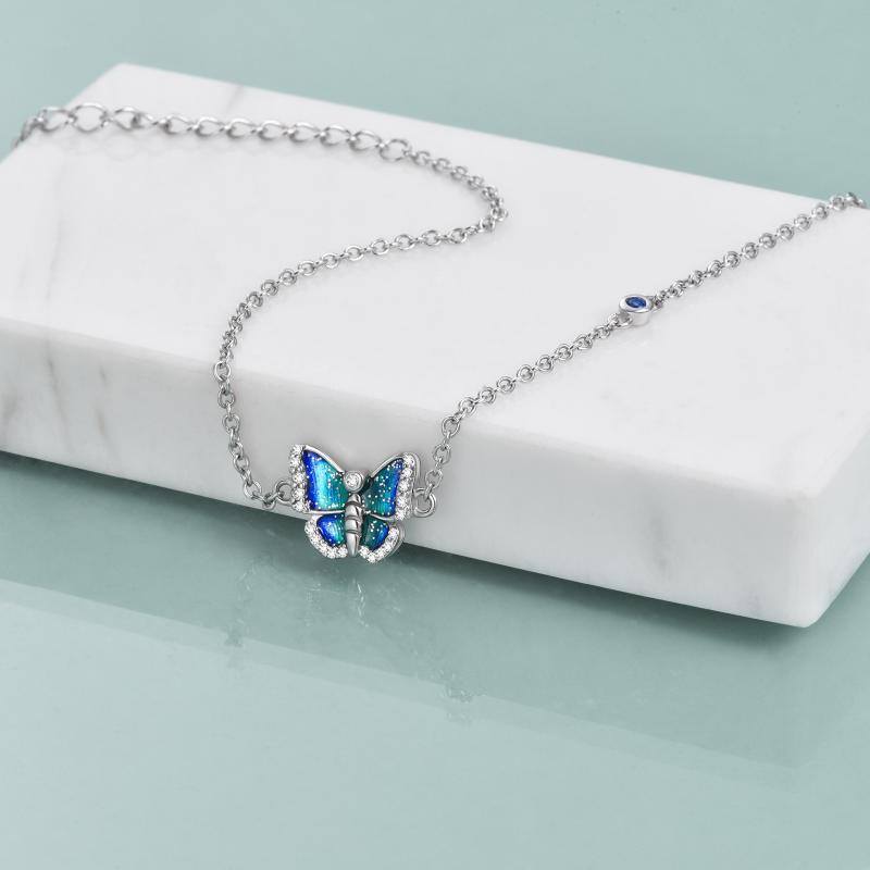 Sterling Silver Zircon Butterfly Charm Bracelet-4