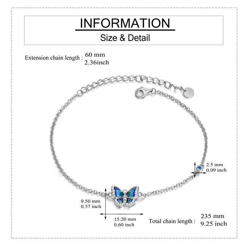 Pulseira com pingente de borboleta de zircão em prata esterlina-5