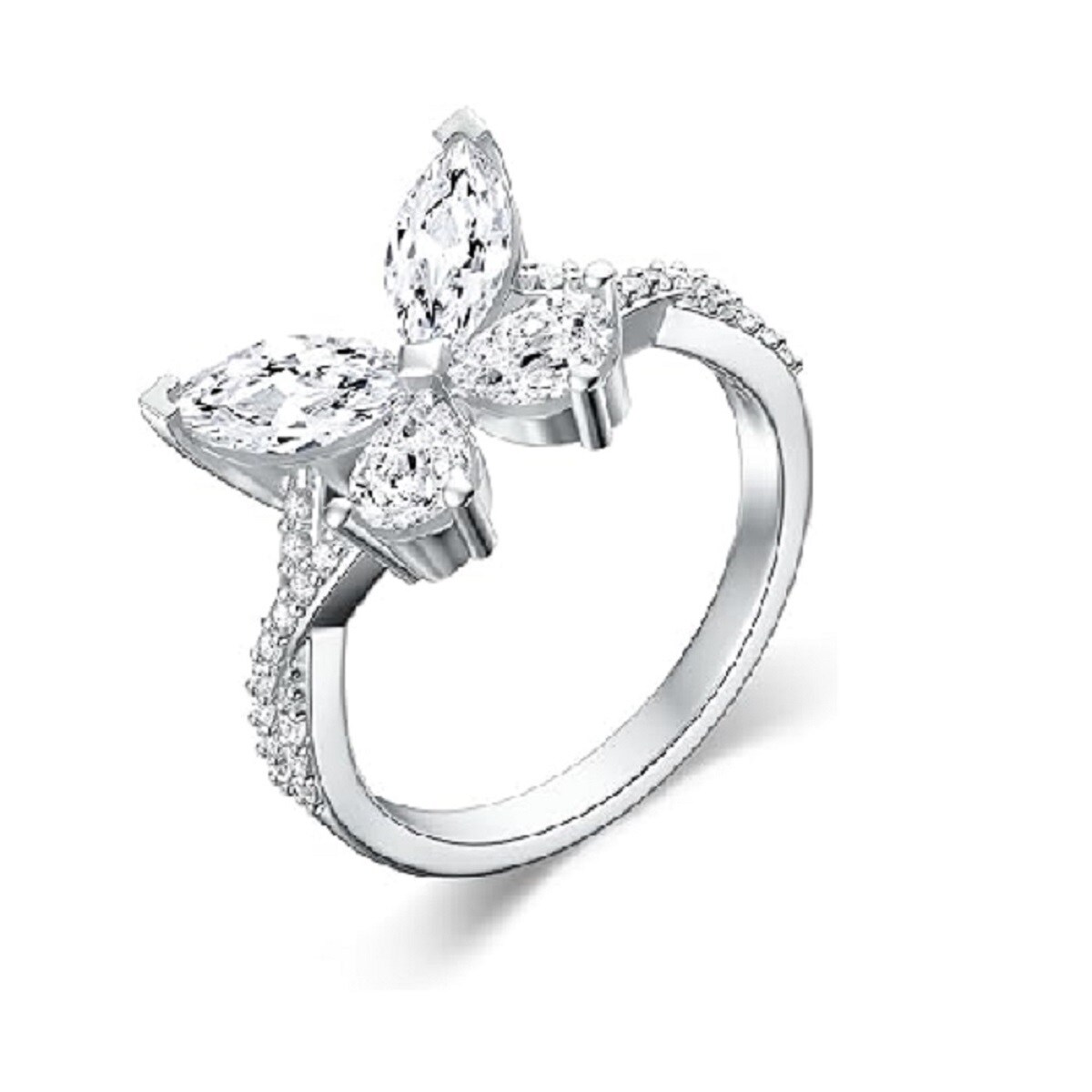 Sterling Silver Zircon Butterfly Ring-1