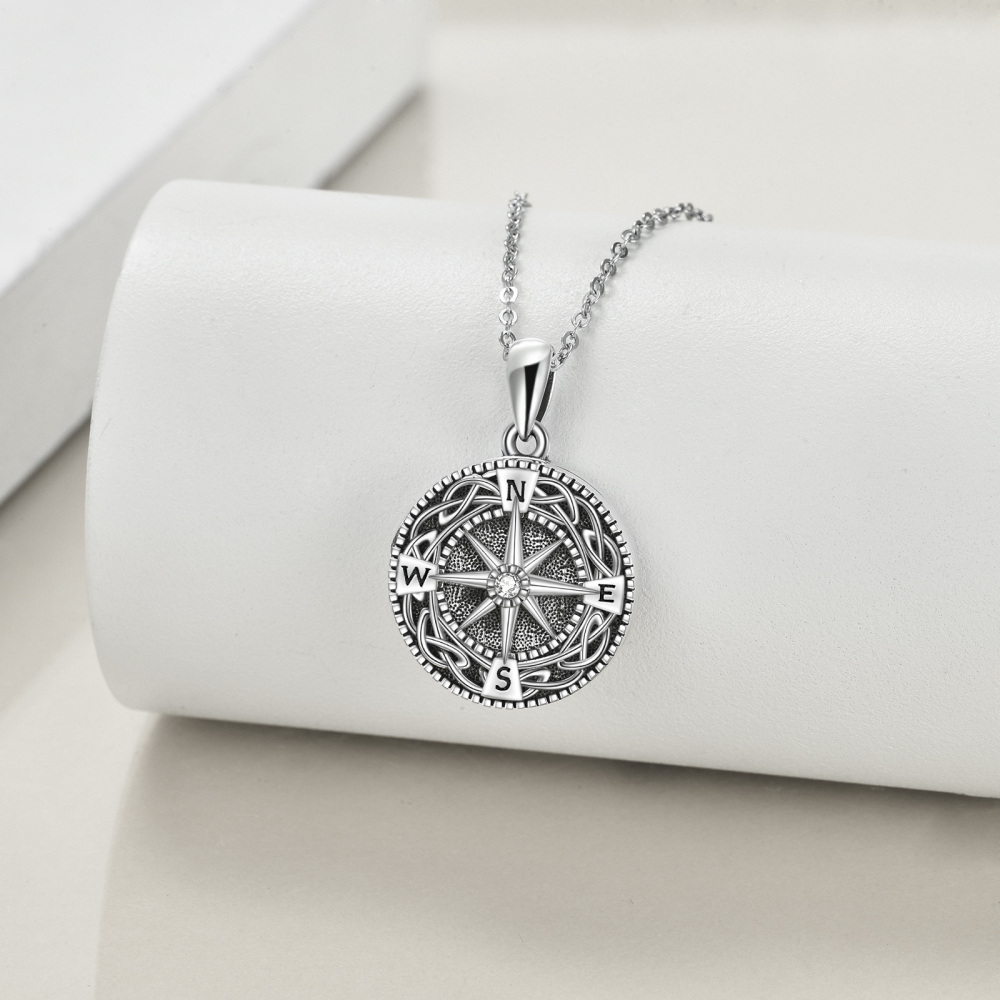 Sterling Silver Zircon Celtic Knot & Compass Personalized Photo Locket Necklace-3