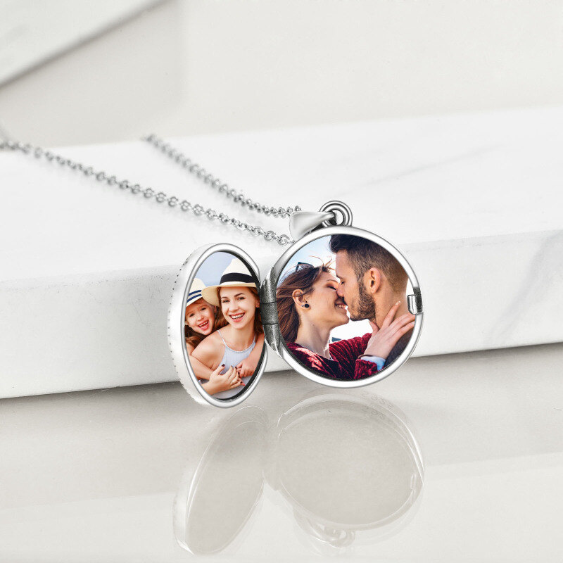 Colar com medalhão fotográfico personalizado com bússola e nó celta de prata esterlina-4