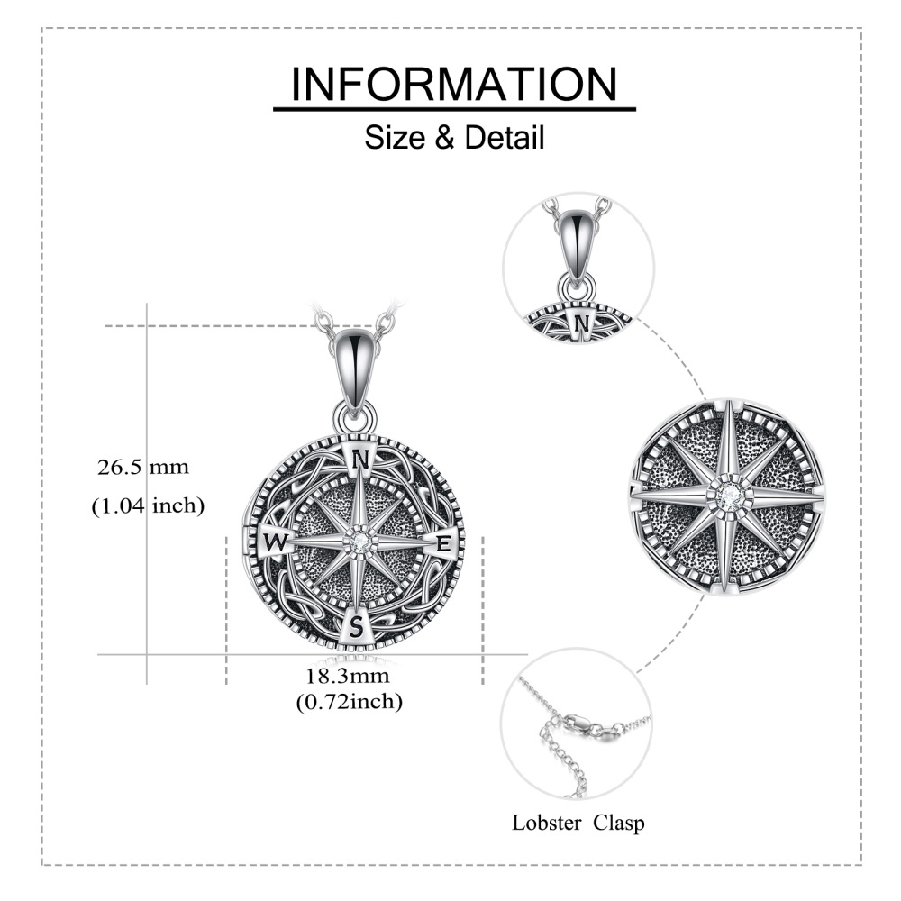 Sterling Silver Zircon Celtic Knot & Compass Personalized Photo Locket Necklace-5