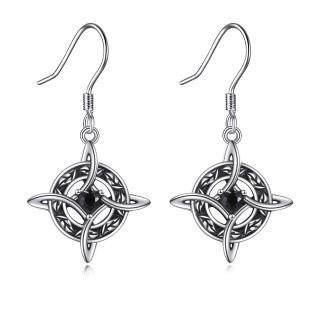 Sterling Silver Zircon Celtic Knot & Cross Drop Earrings-13