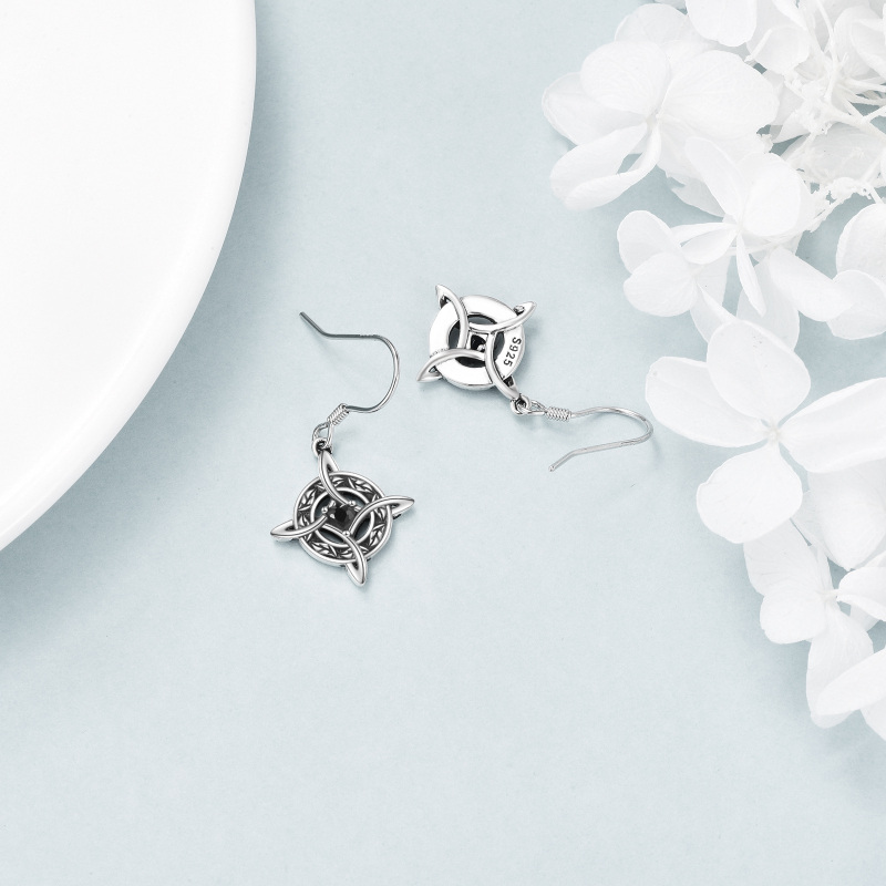 Sterling Silver Zircon Celtic Knot & Cross Drop Earrings-4