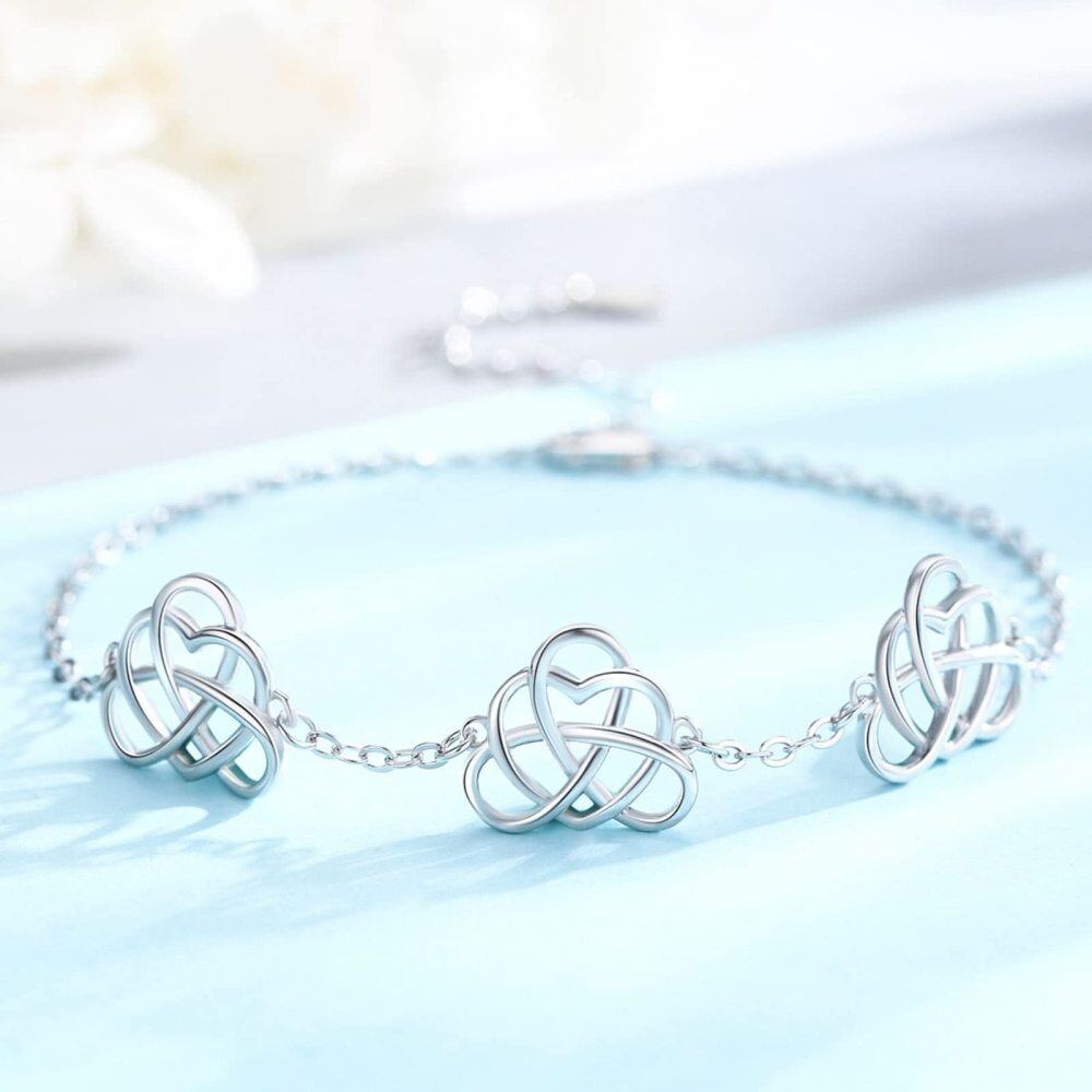 Sterling Silver Zircon Celtic Knot Charm Bracelet-3