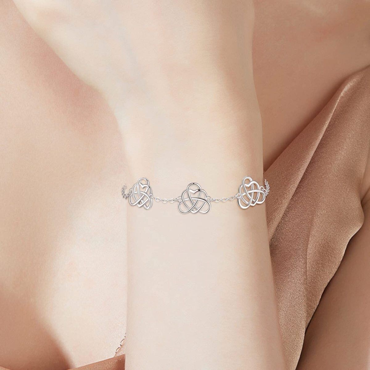 Sterling Silver Zircon Celtic Knot Pendant Bracelet-4