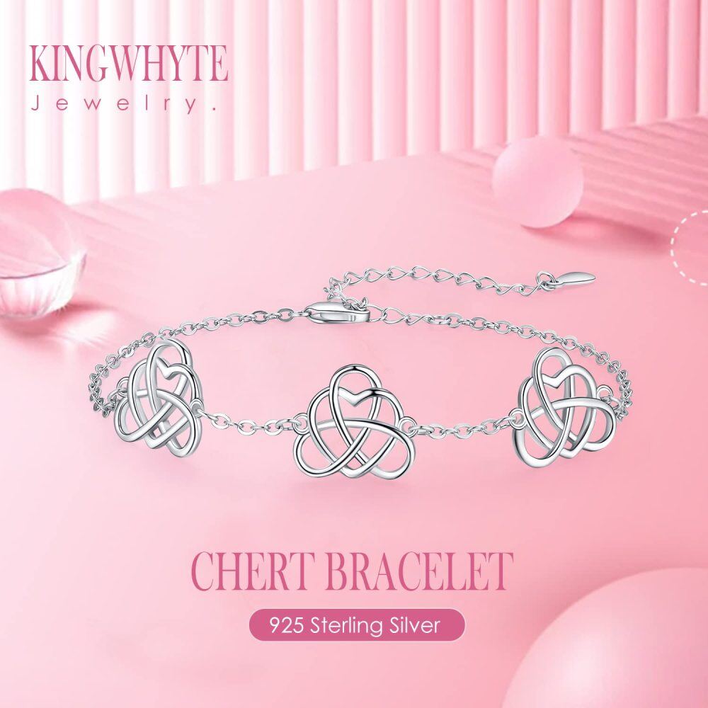 Sterling Silver Zircon Celtic Knot Charm Bracelet-5