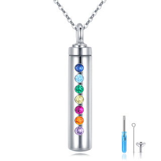 Sterling Silver Zircon Chakras Urn Necklace for Ashes-3